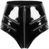 PVC Leather-Look Latex Shorts Sexy Lingerie Zipper Crotch Briefs, Dark Red, M view 4