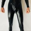 Men's Latex Bodysuit with Open Crotch and Shoulder-Strap Zipper Closure, Black, 3XL view 3