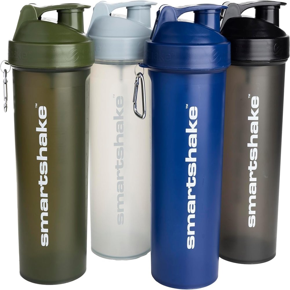 Smartshake Lite 4-Pack Unisex Protein Shaker Bottle, 800 ml | 27 oz, Leakproof Screw-Top Lid, BPA-Free, Fog Gray, Army Green, Black, Navy Blue