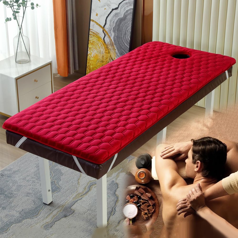 LXJDDLD Massage Table Mattress Topper, Non-Slip Lash Bed Topper with Round Face Hole, Wine Red, 70 x 190 cm, 6 cm