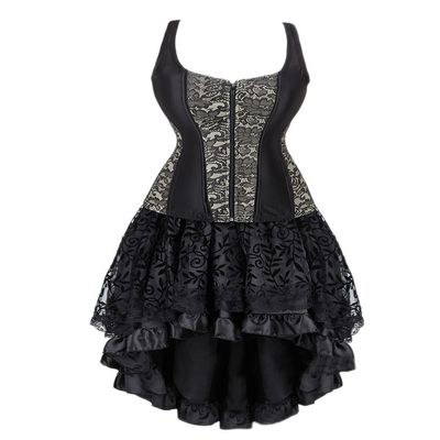 Onsoyours Women's Steampunk Corset Dress with Lace and Garters, Apricot, S