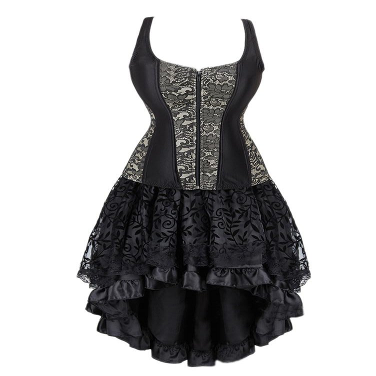 Onsoyours Women's Steampunk Corset Dress with Lace and Garters, Apricot, S