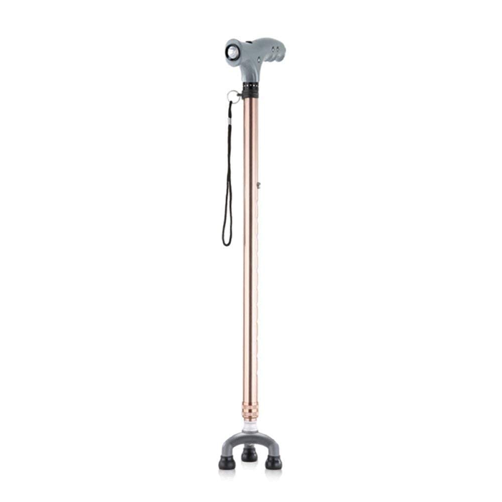 Height-Adjustable Lighted Walking Cane for Seniors, Foldable, Gold