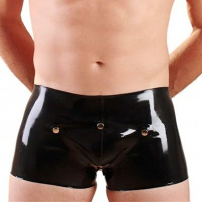 Handmade Latex Boxer Shorts for Black Men, Blue, Size M