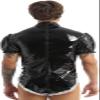 Men's Latex Wet-Look PVC Lolita Maid Cosplay Costume, Puff Short Sleeves, Vinyl Gothic Bodysuit, Rose Violet, XXL view 2