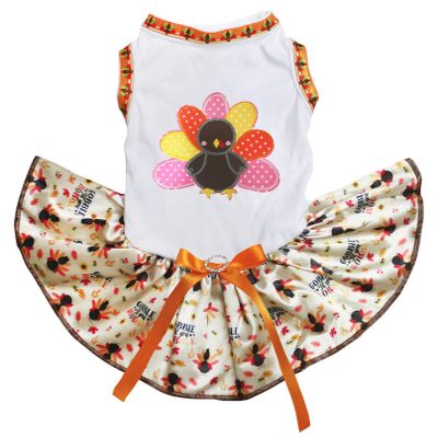 Petitebelle Rainbow Turkey Puppy Dress, XXL, White