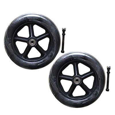 8-Inch Wheelchair Front Wheels, Gray/Black Polyurethane Replacement Wheels, 5/16-Inch Bearing, 1 Pair