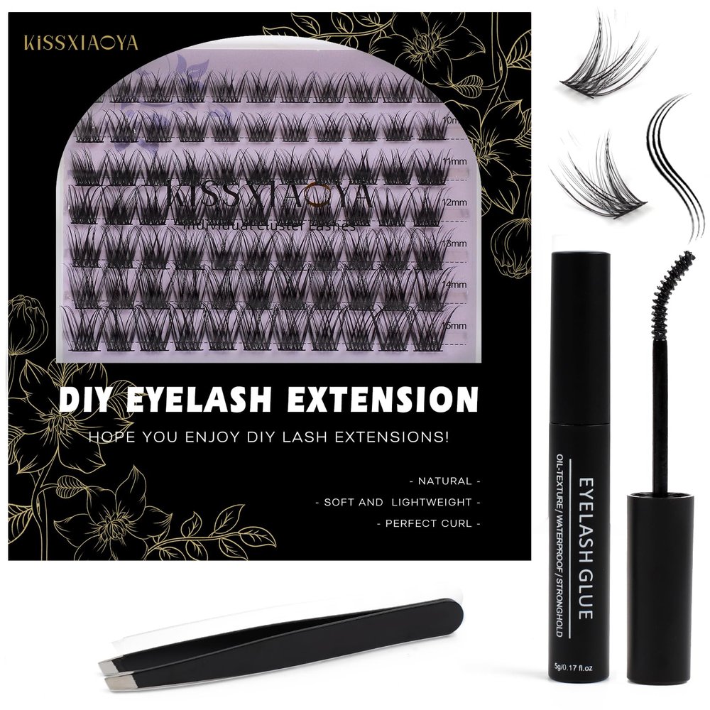 KISSXIAOYA DIY Cluster Lash Extension Kit, Mixed 9–15 mm, W-7