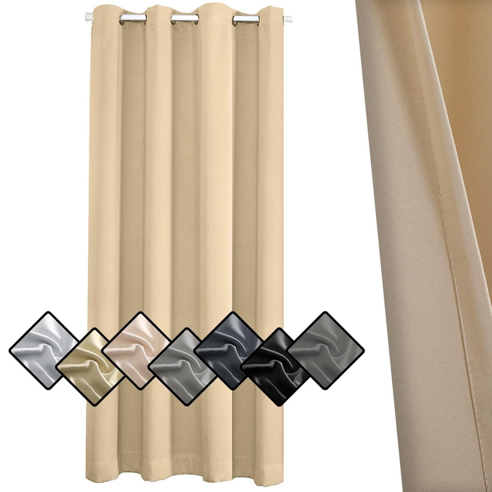 Privacy Curtain 245 x 140 cm, Grommet Panel, Blocks Sunlight and Harmful UV Rays, Beige, 1 Piece (H x W)
