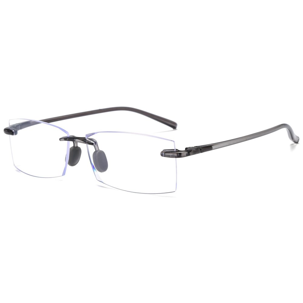 Lanomi Rimless Men's Rectangular Blue-Light-Filtering Reading Glasses, Gray, +3.0