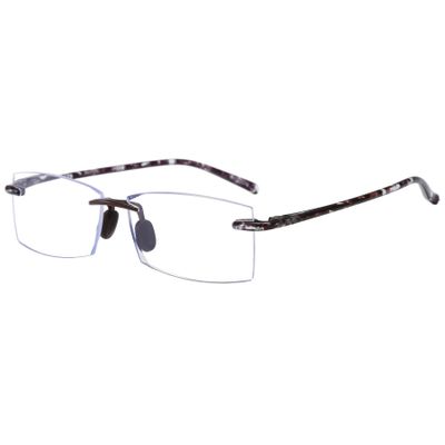 Lanomi Rimless Men's Rectangular Reading Glasses with Blue-Light Filter, Spring Hinges, Floral Pattern +1.0