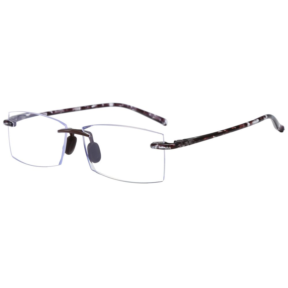 Lanomi Rimless Men's Rectangular Reading Glasses with Blue-Light Filter, Spring Hinges, Floral Pattern +1.0