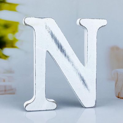 WOODOUNAI Rustic White Wooden Letter, Unpainted Wall Letter, Decorative Retro Sign for Crafts, Home, and Party Projects (N)