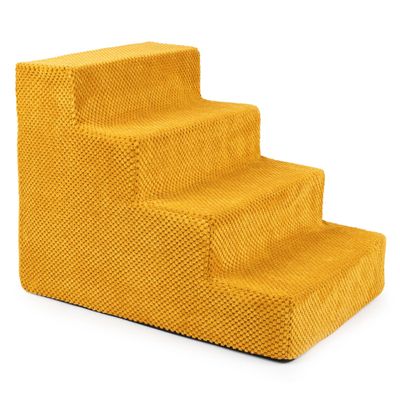 BOUTIQUE ZOO Pet Stairs, 40 cm High, 4 Steps, Plush Cover, Honey