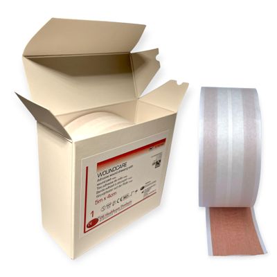 DE Healthcare Products Roll Wound Plasters, 5 m x 4 cm, Breathable and Cut-to-Size, with Wound Pad, Skin-Tone