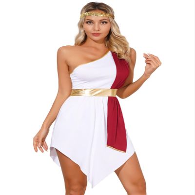 inhzoy Women's Greek Goddess Costume Dress with Sash, Burgundy, S