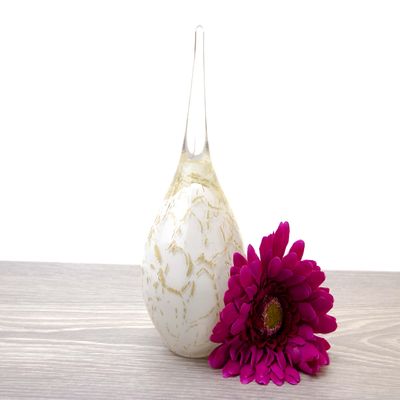 Mini Teardrop Urn, White with Gold Leaf, 15 cm