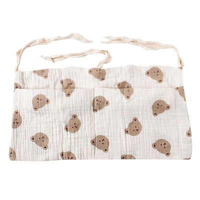 Bedside Hanging Storage Bag, Double-Layer Cotton Organizer for Stroller, Diapers, Toys and Tissues (Bear Head)