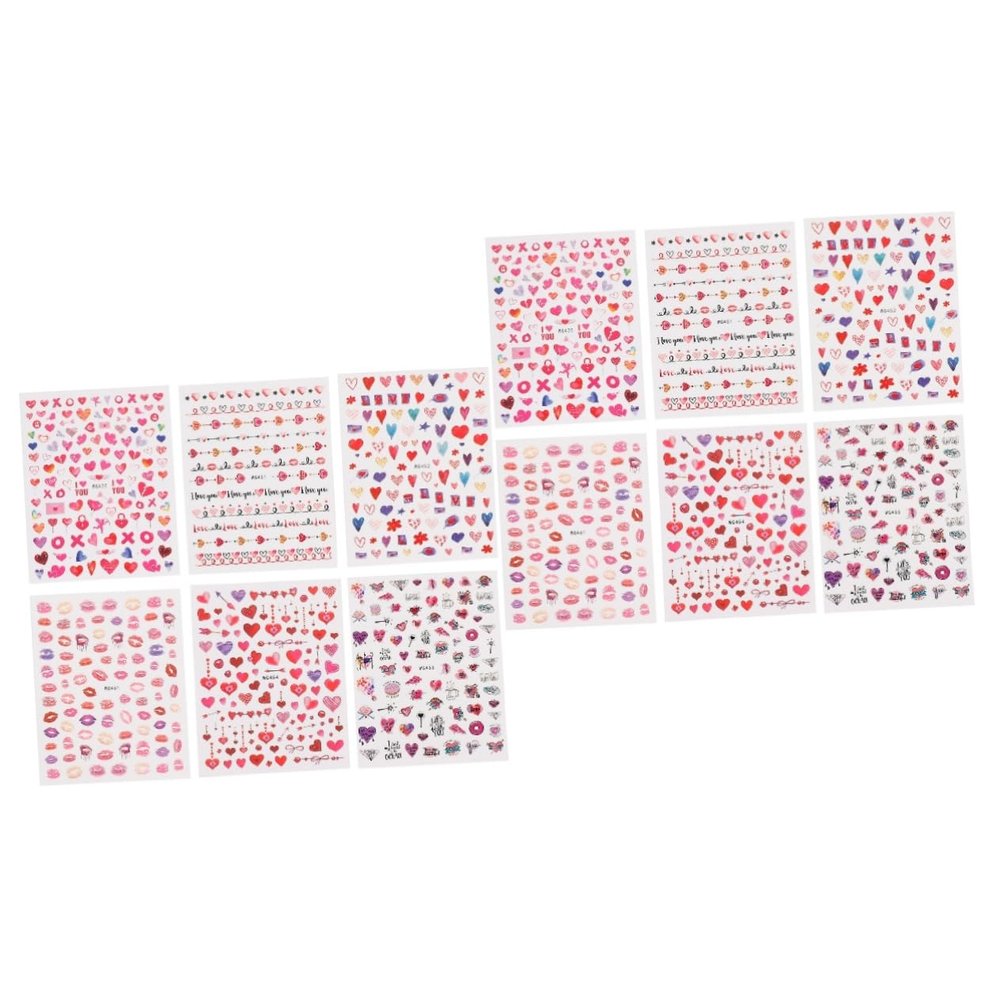 minkissy 12 Sheets Self-Adhesive Nail Stickers with Heart Design
