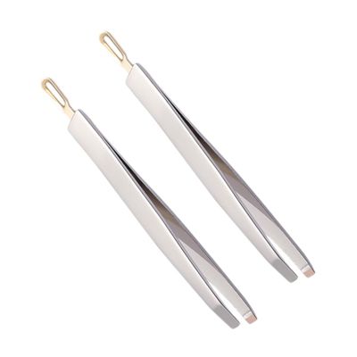 Beavorty 2-Piece Stainless Steel Eyebrow Tweezers with Flat and Angled Tips