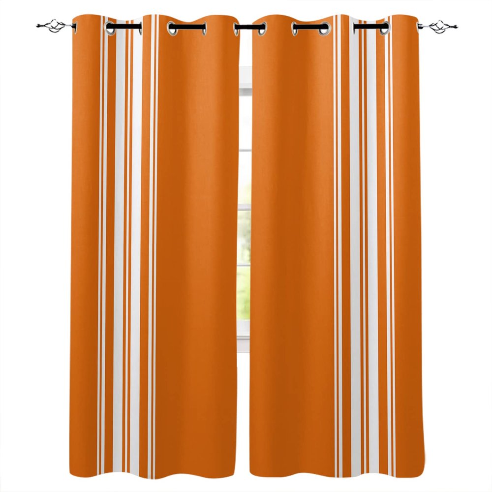 BOONGA Orange Stripe Blackout Curtains, Set of 2, Farmhouse Thermal-Insulated Curtains, 245 x 132 cm