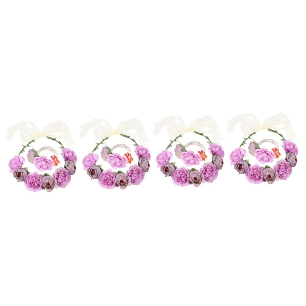 FRCOLOR 4-Piece Purple Floral Wreath Headbands