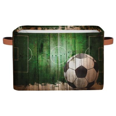 TropicalLife Wooden Storage Box, Soccer Field, 2-Pack, Foldable Fabric Baskets, 26 L, for Home, Office, and Kids’ Rooms
