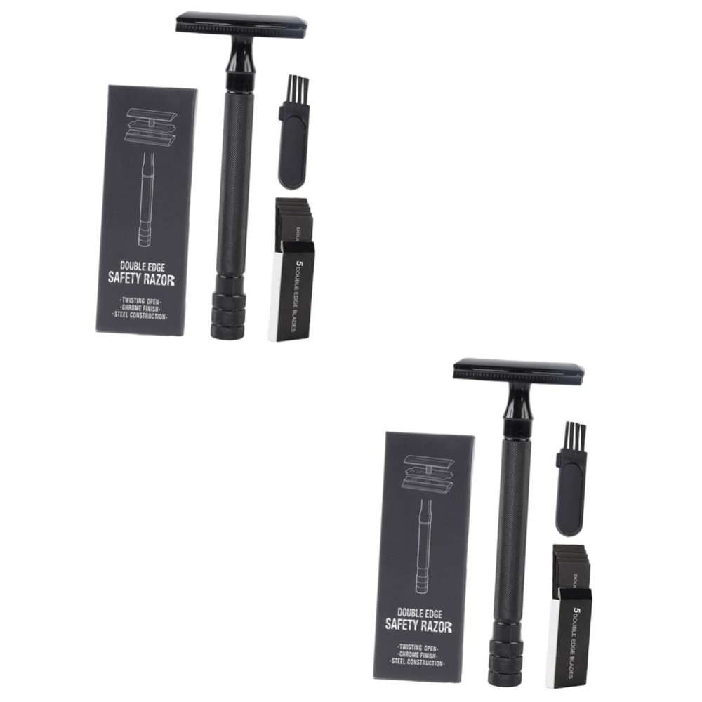 minkissy 2-Piece Old-Style Double-Edge Hand Razors for Beard and Hair Removal, with Storage Box and Brush, for Home and Travel