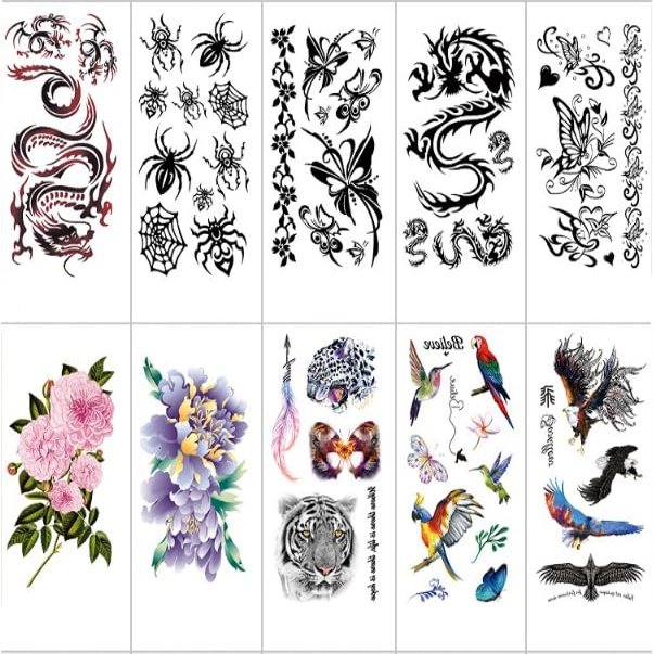 Long Strip Temporary Tattoo Stickers, Waterproof Water-Transfer Simulation Tattoos for Covering Scars