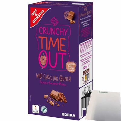 Gut & Günstig Chocolate Crunchy Muesli with 5% Whole Milk Chocolate, No Added Flavorings (600 g Pack) + usy Block