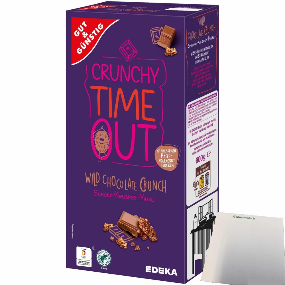 Gut & Günstig Chocolate Crunchy Muesli with 5% Whole Milk Chocolate, No Added Flavorings (600 g Pack) + usy Block