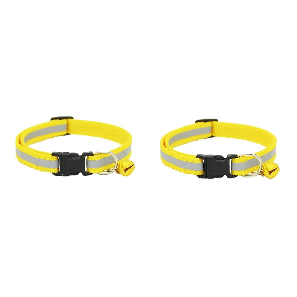 Fegtrty 2X Adjustable Reflective Dog Collar with Safety Lock and Bell for Cats and Dogs (Yellow)
