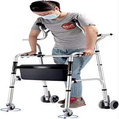 Height-Adjustable Folding Senior Walker with Axillary Support, 4 Wheels