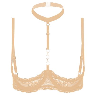 Agoky Women's Lace Open-Bust Bra, Sexy Ouvert Lingerie Bustier Top, Adjustable Straps, Sizes 4XL