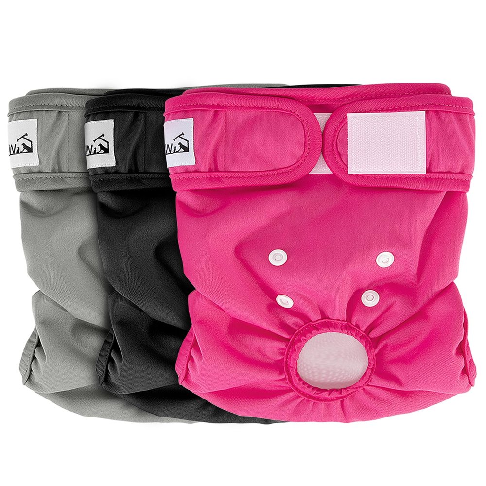 Eyein 3-Pack Reusable Dog Diapers for Female Dogs, Washable Heat and Incontinence Pants, Double-Adjustable, #7 XS