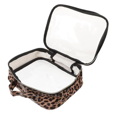 Beavorty Leopard Print Travel Makeup Bag, Splash-Resistant PU and Fabric