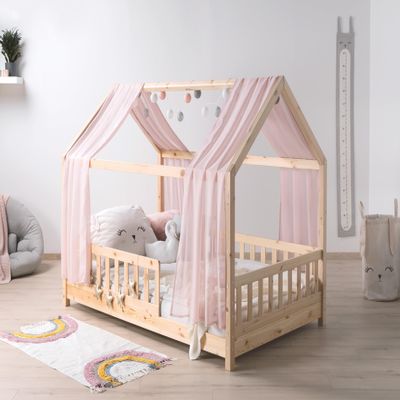 TiCAA Children's House Bed with Kim Tulle, Including Roll Slatted Base
