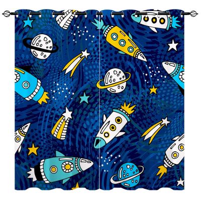 YUANZU Rocket Space Blackout Curtains with Grommets, 2-Piece Set, 260 x 140 cm