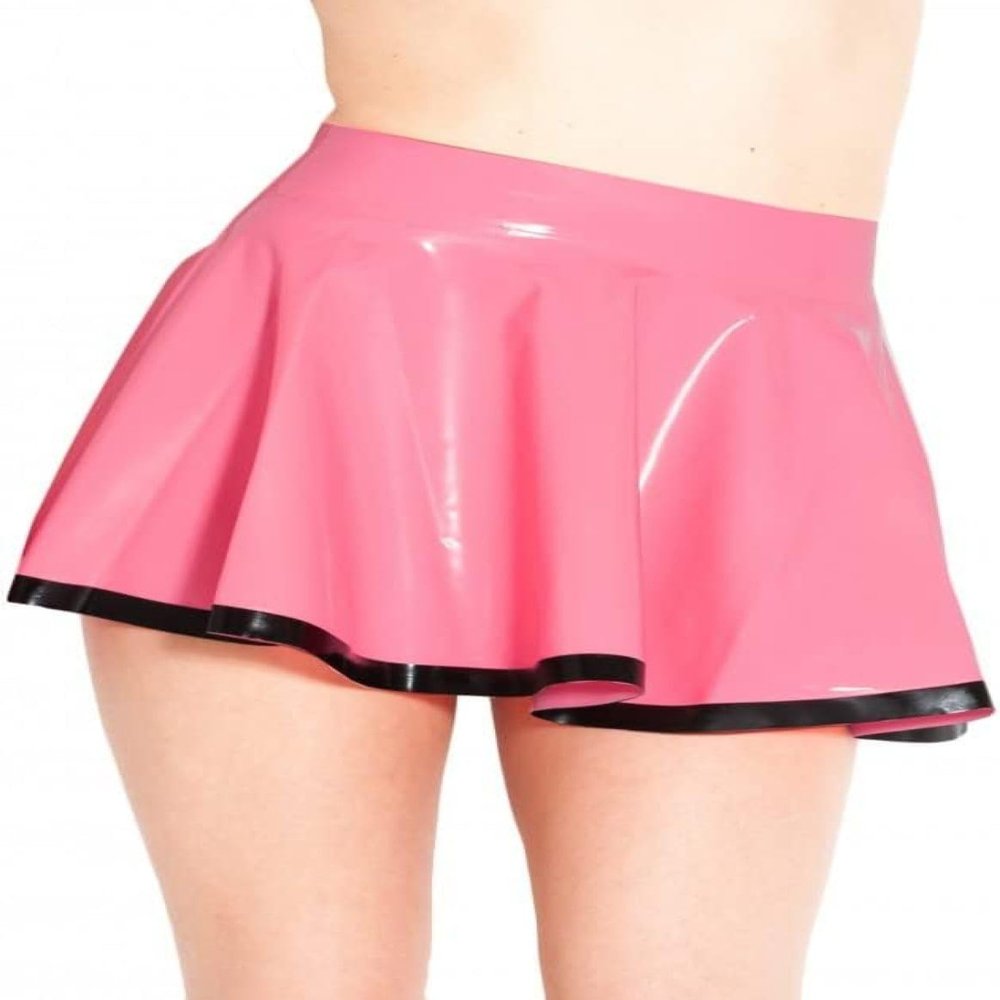 Black Sexy Above-the-Knee Latex Skirt with Front Rubber Buttons, Customizable Color, M