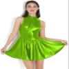 A-Line Metallic Mini Dress, Sleeveless, Flared, Green, 4XL view 2