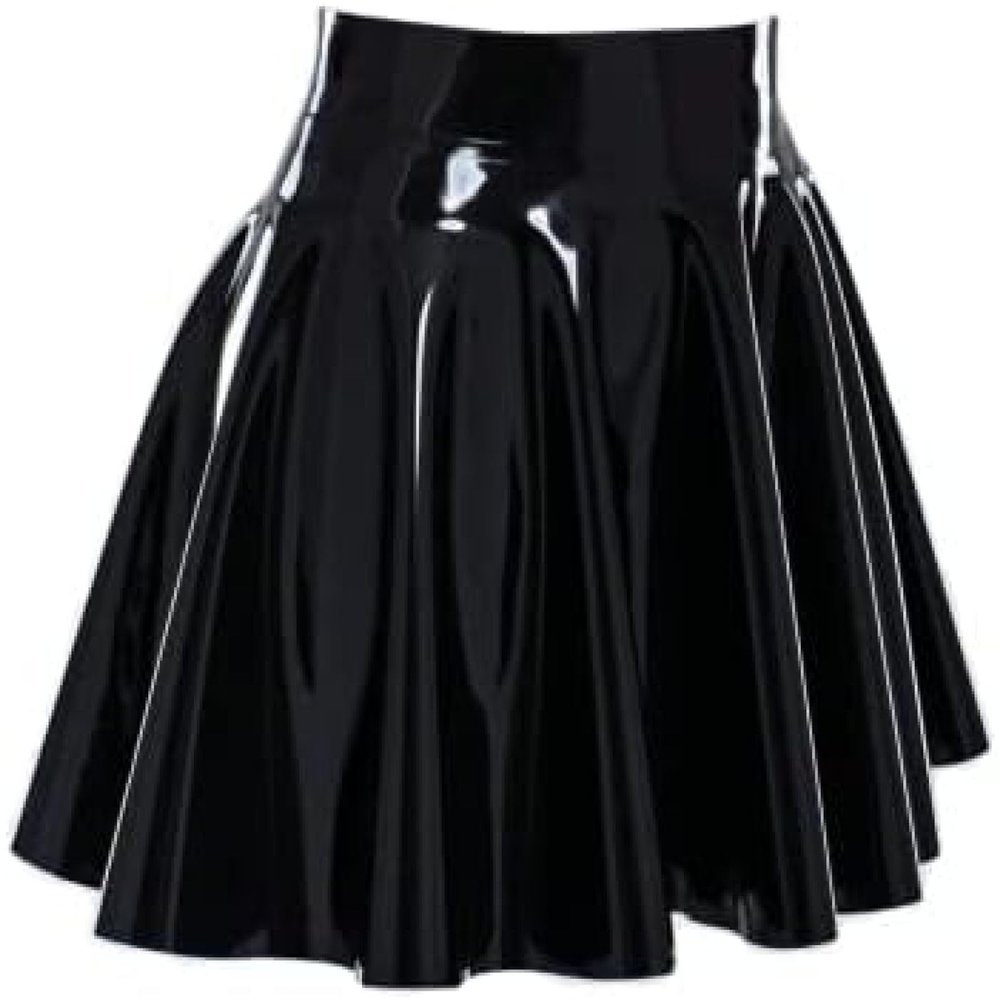 Handmade Black Latex Mini Skirt, Sexy Summer Dancewear, Dark Purple, L