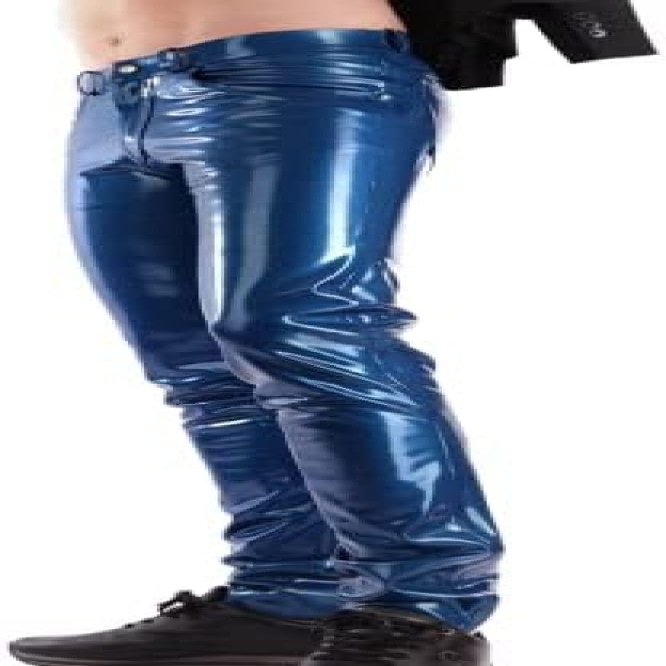 GOCTRN Men's Latex Jeans, Latex Pants with Pockets, Black, 3XL