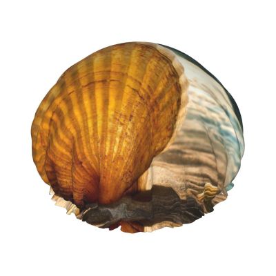 Shell and Sand Shower Cap, Double-Layer Waterproof Hair Cap