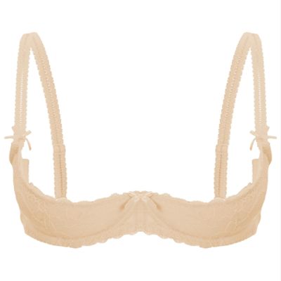 inhzoy Women's Lace Open-Bust Underwire Push-Up Bra, Nude, Size S