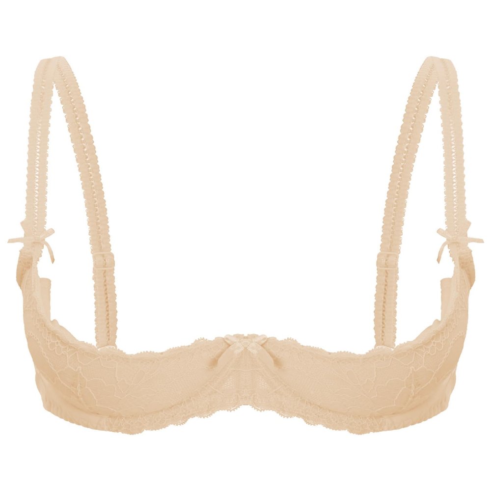 inhzoy Women's Lace Open-Bust Underwire Push-Up Bra, Nude, Size S
