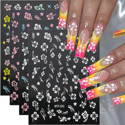 8 Sheets 3D Colorful Hibiscus Flower Nail Stickers
