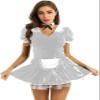 PVC French Maid Costume, Short Sleeve, Silver, 4XL view 1