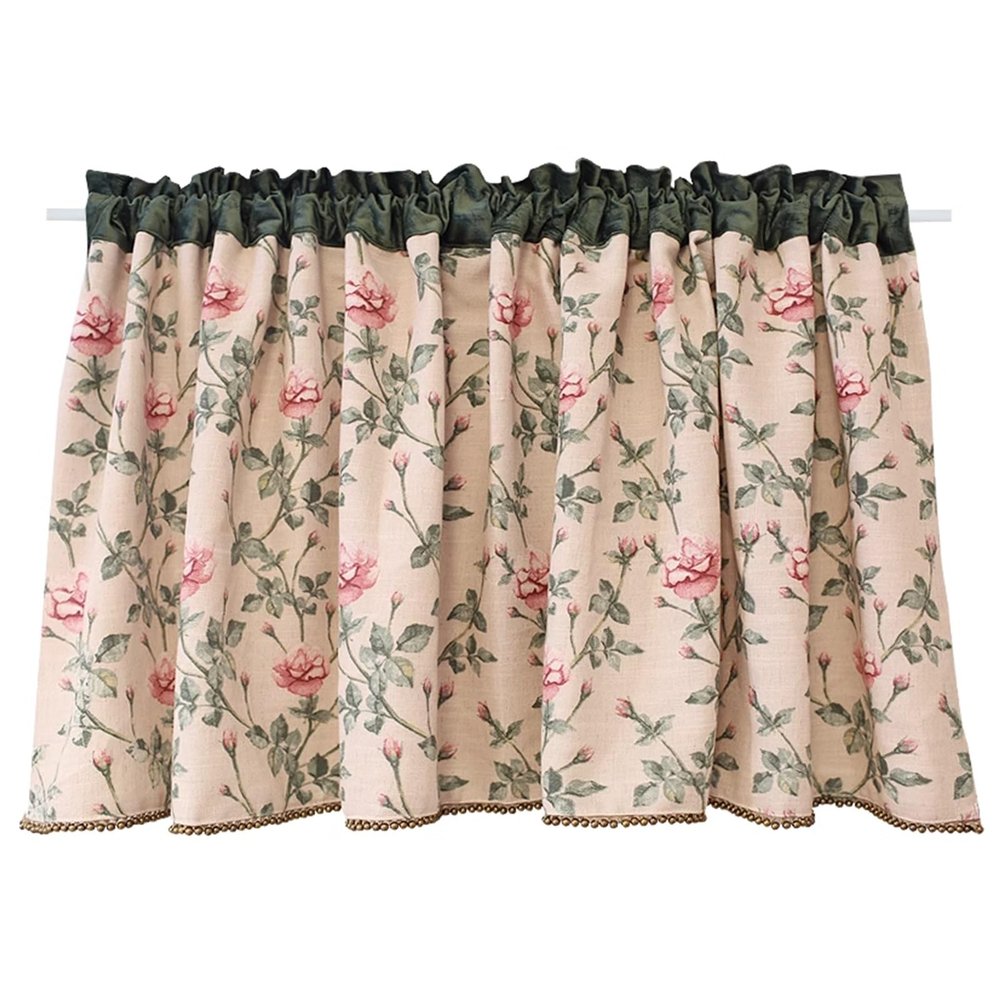 Linen-Textured Curtain Valance for Kitchen, Semi-Sheer, Farmhouse Style, Rod Pocket, Beige, 130 x 20 cm