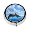 Square Metal Pill Case with Two Dolphins, 3 Compartments view 1