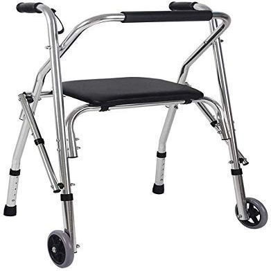 Wheeled Wheelchair, Seated Elderly Man, Walking Aid, Square Cane Walker, Foldable, Height-Adjustable, Portable, Crutches with Standing Frame
